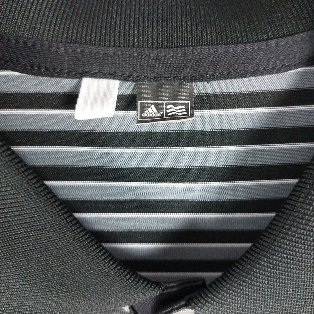 Adidas Polo Shirt Mens‎ Large Gray Black Horizontal Striped Short Sleeve Golf